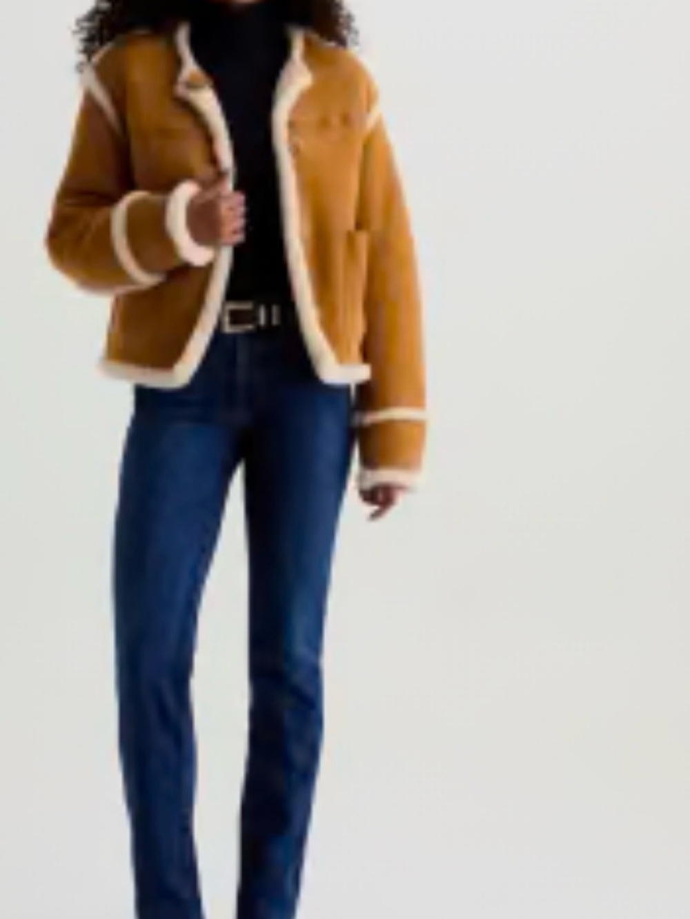JC Faux Suede Zip-Up Jacket with White Faux Fur Trim